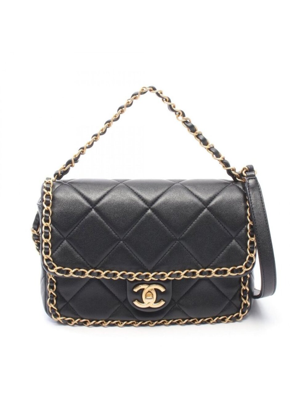 Chanel Shoulder Bag Quilted Chain Around Black Lambskin